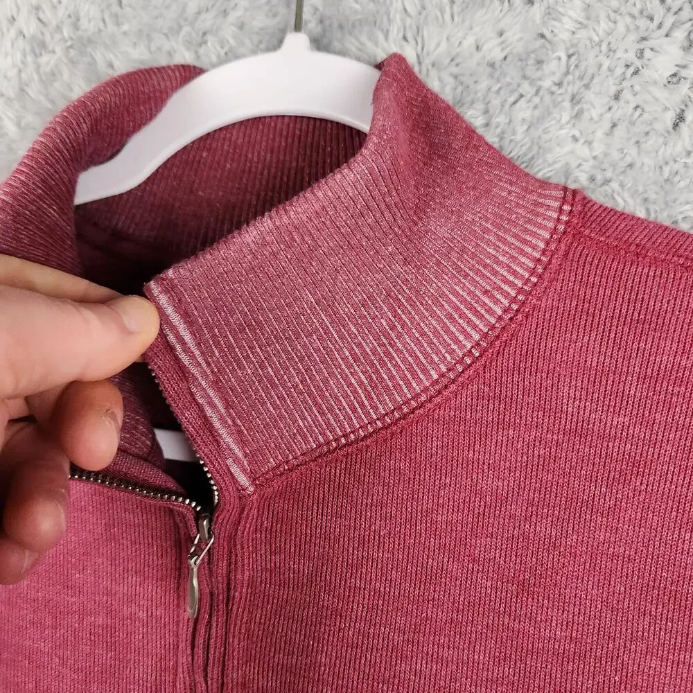 Eddie Bauer Sweater Mens XL Red Cotton Blend 1/4 Zip Mock Neck Knit Pullover